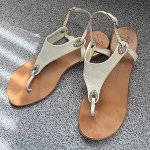 Giuseppe Zanotti Tan and White T-Strap Sandals size 9 EU 39